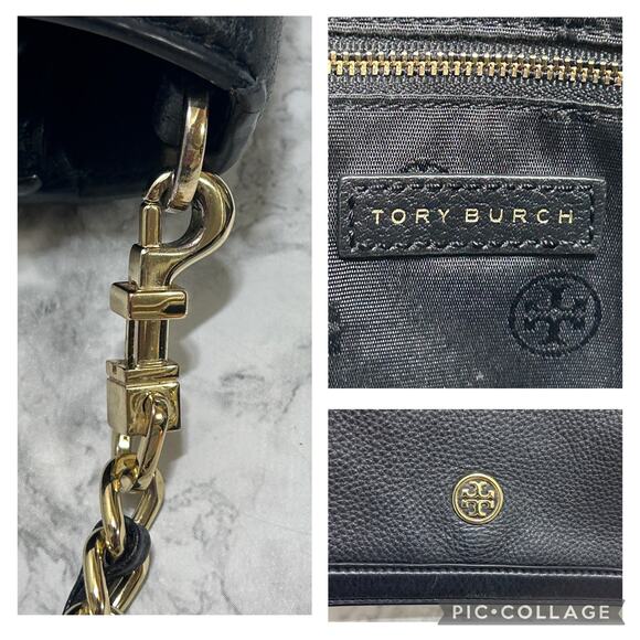 Tory Burch Landon Pebbled Leather Crossbody Wallet Bag Black 6"x8.5" Modern Chic - Picture 6 of 10